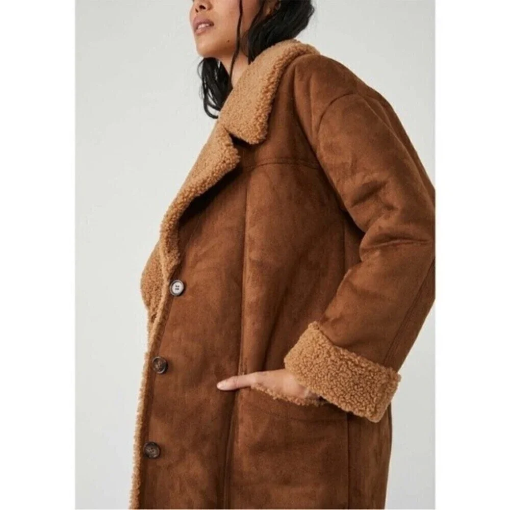 Free People Diogo Sherpa Suede Coat / Toasted Almond NWT - Picture 4 of 6